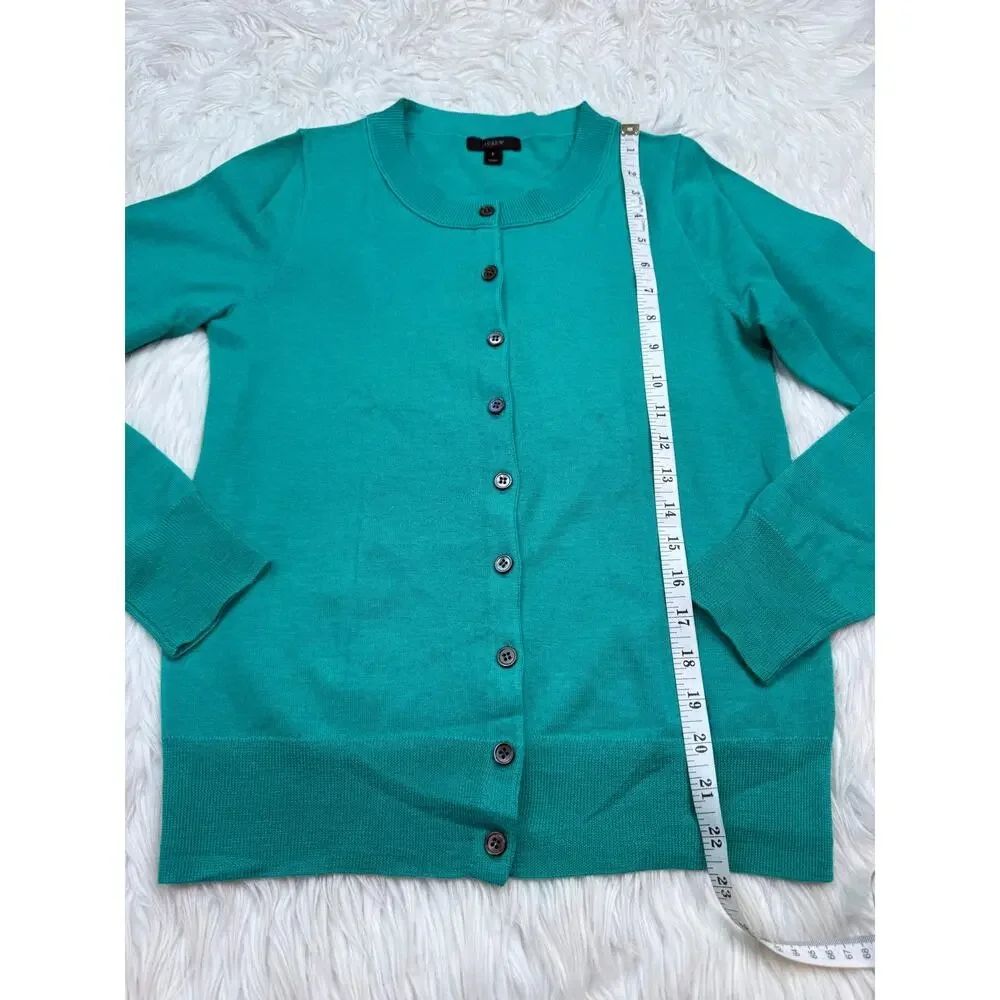 J. Crew 100% Merino Wool Tippi Cardigan Teal Size S Classic Preppy Old Money